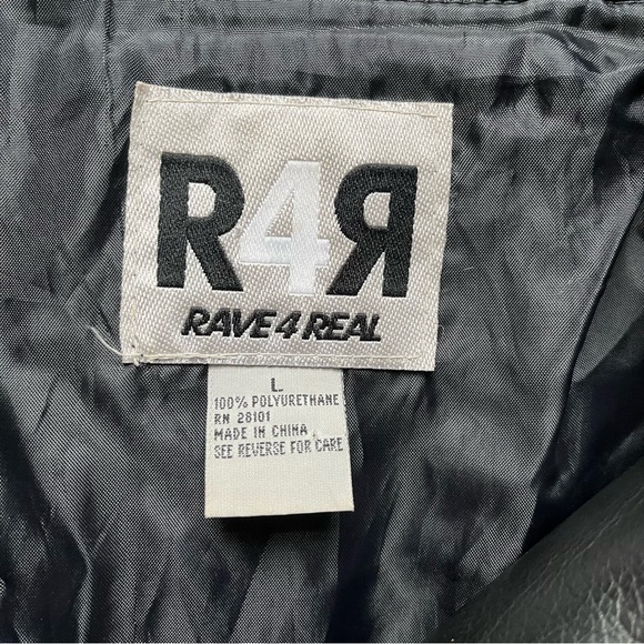 Vintage 90s Y2K Rave 4 Real Black Faux Leather Jacket Large Gothic Grunge Cyber - Picture 7 of 16